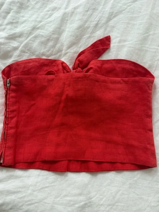 Mara Hoffman Coral Tie-Front Strapless Linen Crop - Picture 3 of 5